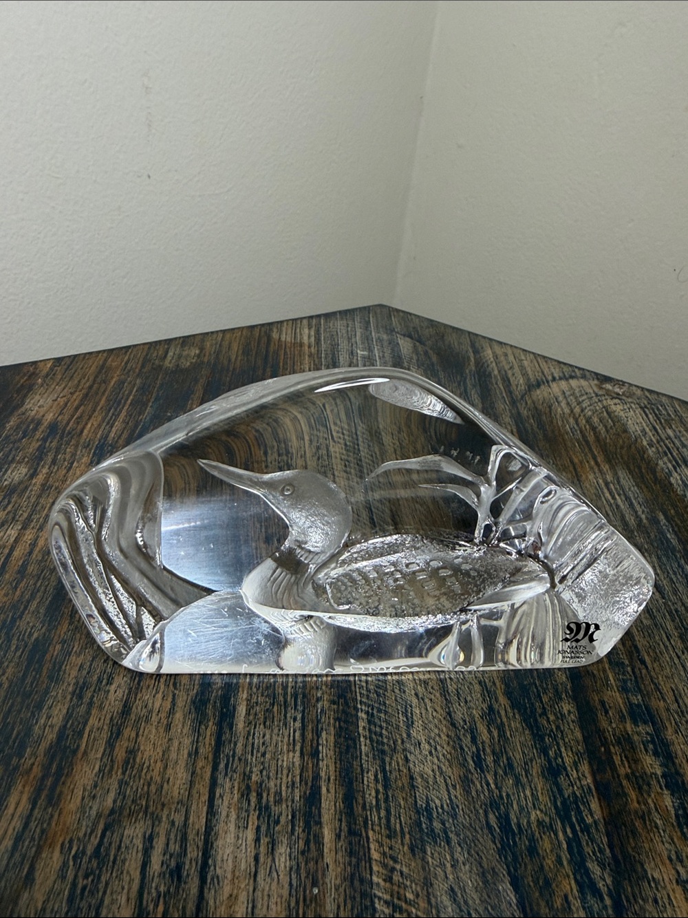 Mats Jonasson Wildlife Clear Glass loon signed highly collectible rare